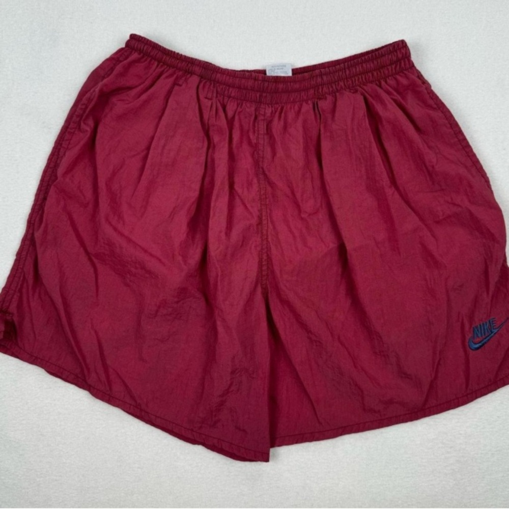 Vintage Nike Shorts Red Nylon Elastic Waist Lined Spellout Logo NIKE